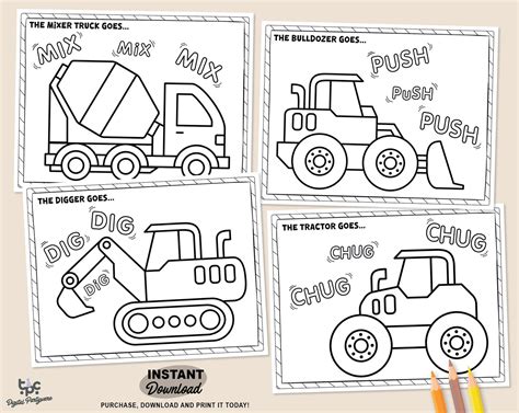 Construction Trucks Coloring Pages Printable Kids Party - Etsy