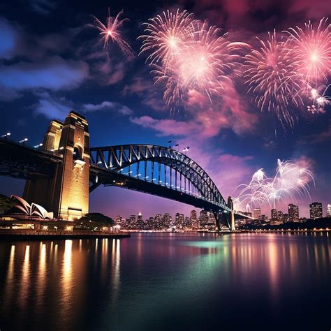 Premium Photo | Fireworks over sydney harbour bridge and sydney harbour ...