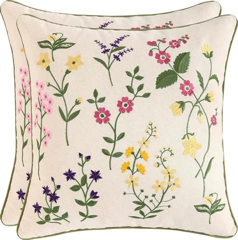 Tosleo Decorative Pillowcases 18x18 Inch Pack Of 2 Small Flower With Green Leaves