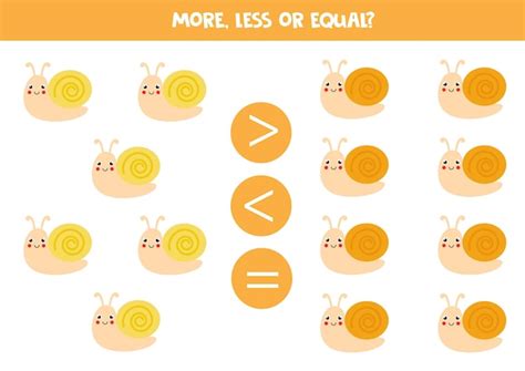 Premium Vector More Less Or Equal With Cute Cartoon Snails