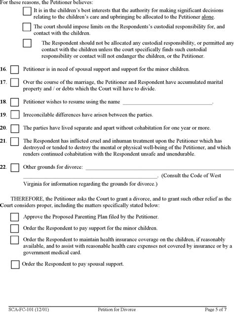 Free West Virginia Petition For Divorce Form Pdf Kb Page S