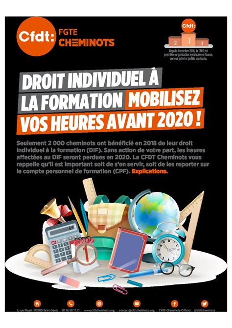 DROIT INDIVIDUEL À LA FORMATION CFDT Cheminots