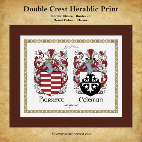 Double Crest Heraldic Print Surname Crest