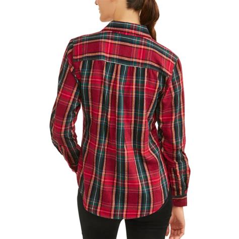 Time And Tru Time And Tru Womens Brushed Cotton Plaid Shirt