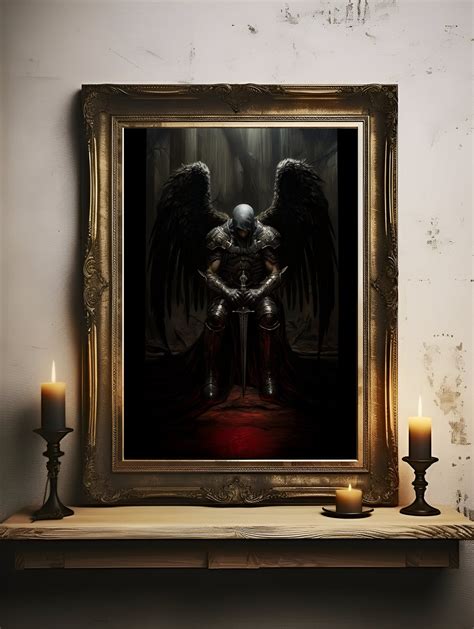 Gothic Warrior Angel Print, Dark Academia Poster, Gothic Oil Painting ...