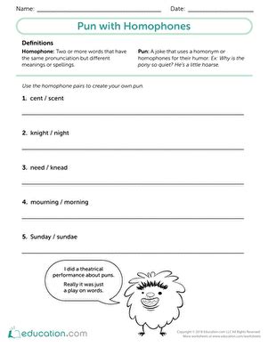 pun  homophones worksheet educationcom