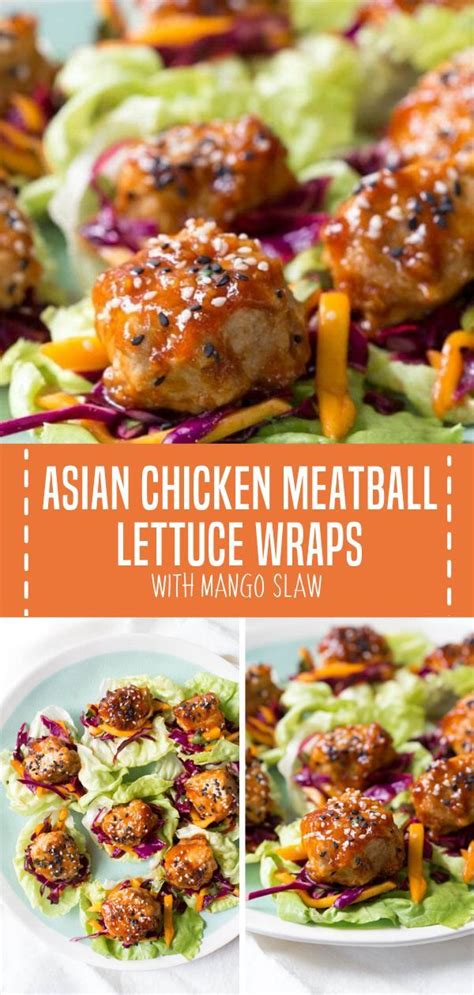 Asian Chicken Meatball Lettuce Wraps With Mango Slaw Recipe Lunch