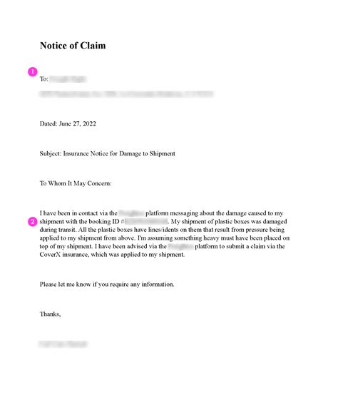 Damage Claim Letter Sample