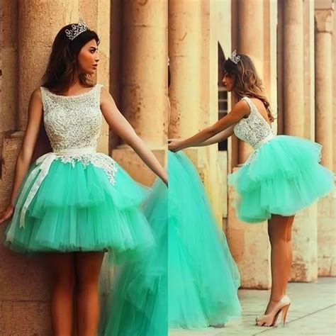 Cute Short Puffy Prom Dresses Tulle Tiered Prom Party Gown Lace