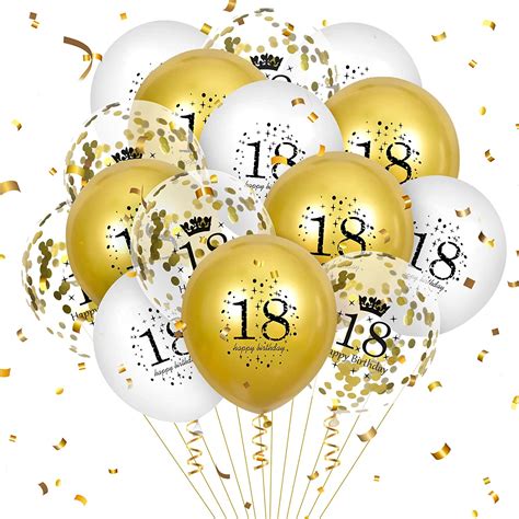 18th Birthday Balloons 15pcs White Gold Happy 18th Birthday