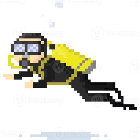 Pixel Art Cartoon Scuba Diver Character Png