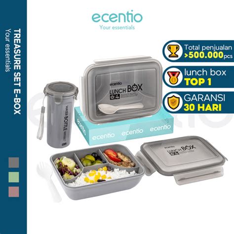 Promo Ecentio Kotak Makan Set Lunch Box Disegel Ada Sekat Tempat Makan