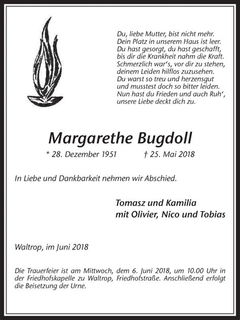 Traueranzeigen Von Margarethe Bugdoll Sich Erinnern De