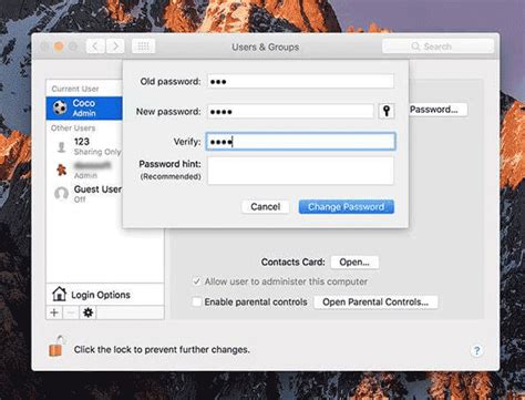 how to change administrator password on mac