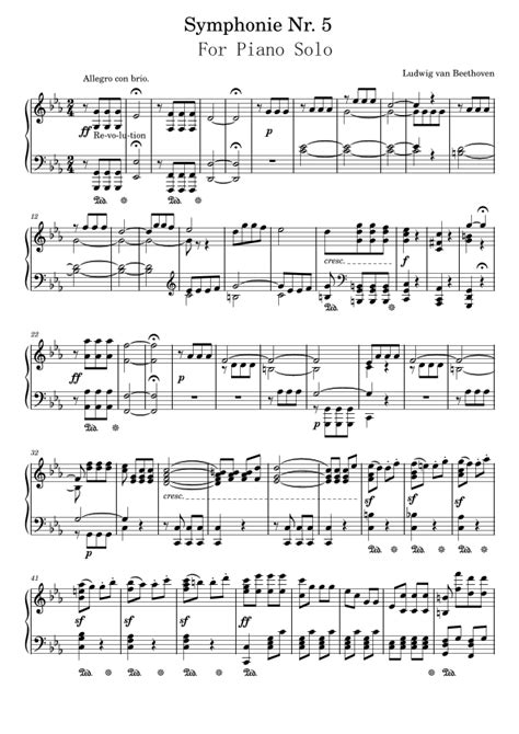 Beethoven Symphony No 5 1st Movement For Piano Solo Advanced Arr Poon By Ludwig Van