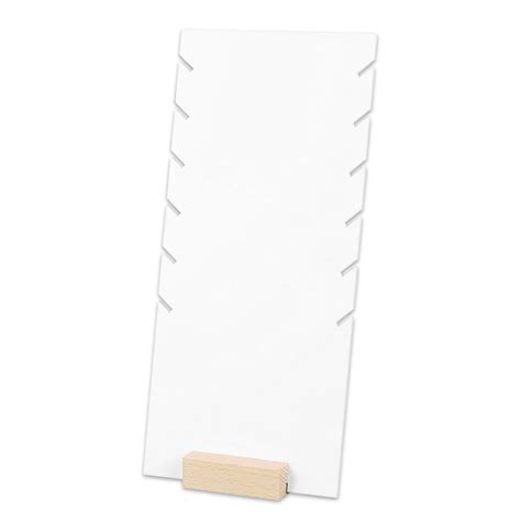 Présentoir 6 colliers PMMA blanc mat et socle bois H 25 5 cm encoches