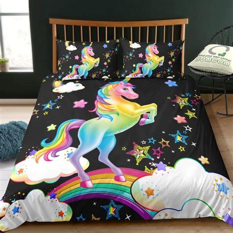 Sparkling Unicorn Colorful Unicorn Rainbow Glitter Stars Bedding Sets Unicorn Bed Set Unicorn