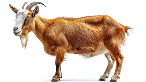 Premium Photo Light Brown Goat With Long Horns Isolated On A White