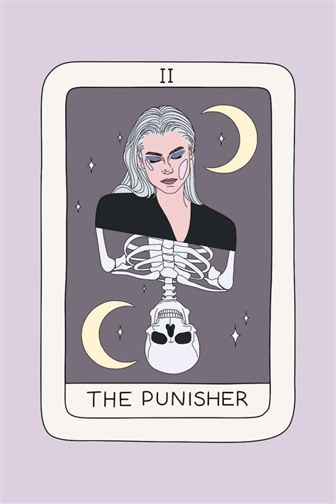 A Tarot Card With A Woman Holding A Skeleton In Her Hands And The Moon