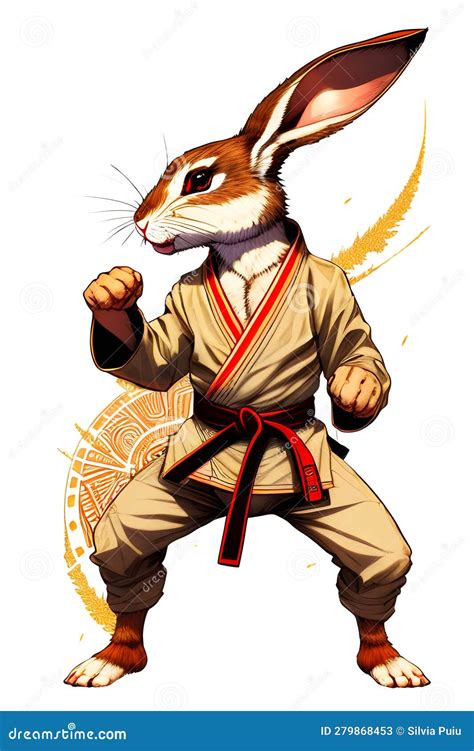 Karate Rabbit Isolated On White Background Generative Ai Stock