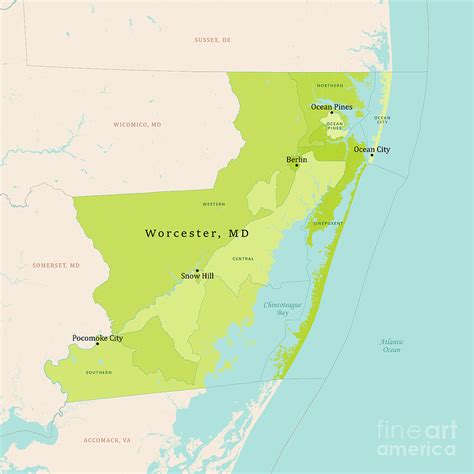 Md Worcester County Vector Map Green Digital Art By Frank Ramspott