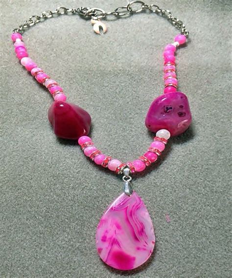 Bold Pink Agate Pendant Stone Necklace W Sea By Tahoebluedesigns