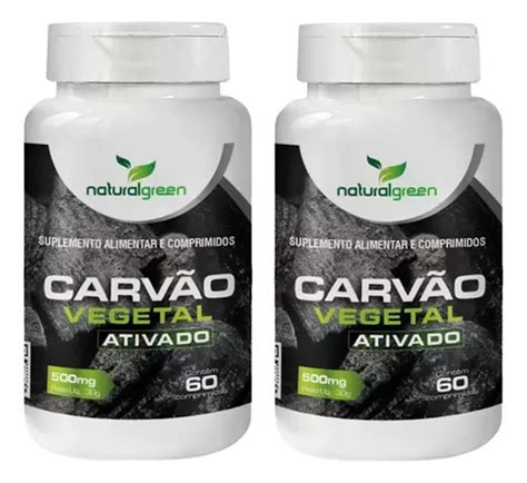 2 Carvão Vegetal Ativado 100 Puro 500mg 120comprimidos Frete grátis