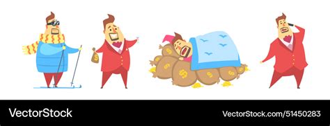 Fat Rich Millionaire Man In Red Suit With Money Vector Image