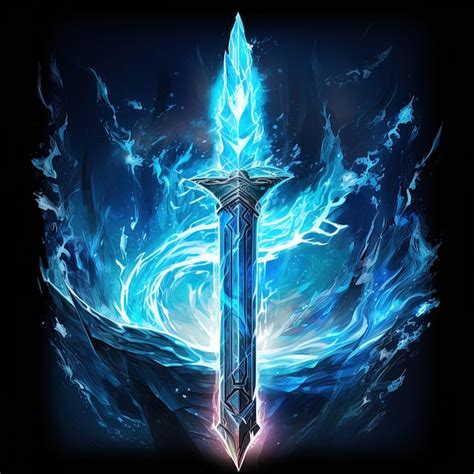 Premium Photo A Blue And Black Image Of A Sword With A Blue Flame And