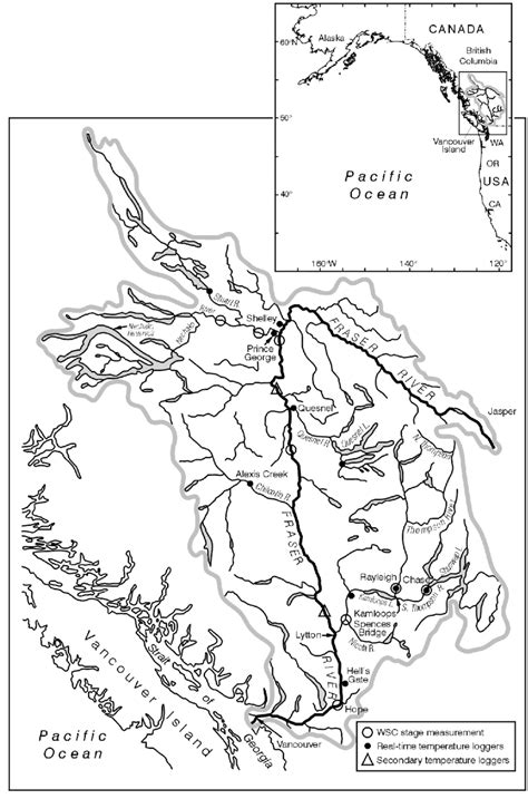 The Fraser River watershed showing selected place names and the ...