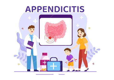 Apendicite Em Criança - Ilustração de apendicite com crianças, inflamação do apêndice e ...