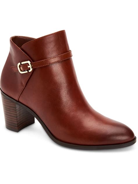 Alfani Womens Brown Buckle Accent Cushioned Nadenne Almond Toe Block Heel Zip Up Leather Booties