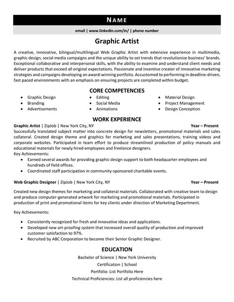 Graphic Artist Resume Example & 3 Expert Tips | ZipJob