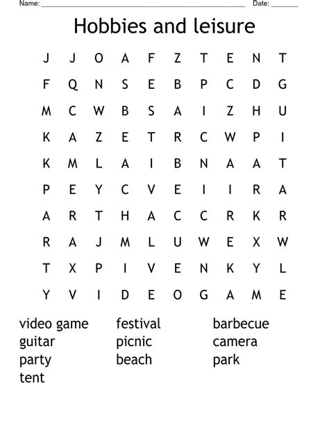 Hobbies And Leisure Word Search Wordmint