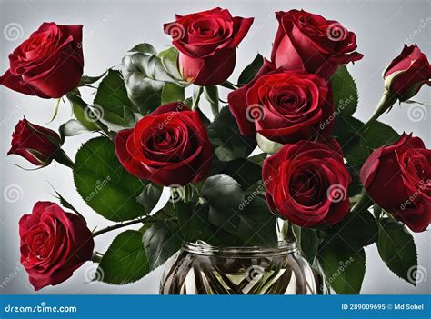 A Bouquet Of Red Roses In A Glass Vase Stock Illustration