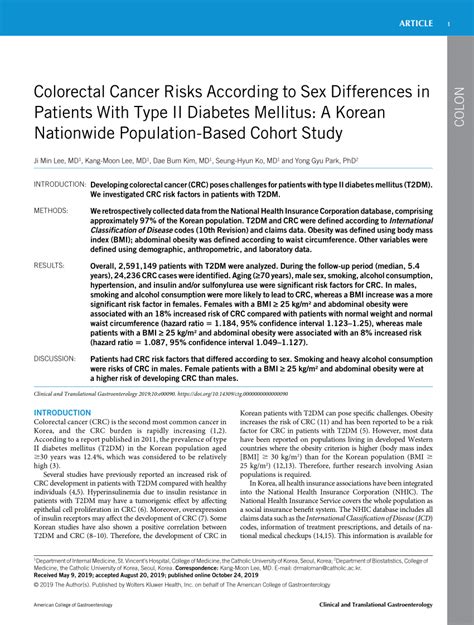 Pdf Colorectal Cancer Risks According To Sex Differences In Patients