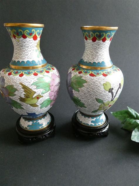 Paar chinesischen Vintage Cloisonné Vasen Vögel Blumen Kaufen auf