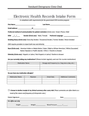 Fillable Online Electronic Health Records Intake Form Vortala Fax