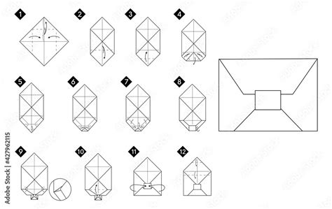 How to make a origami envelope vector illustration. Monochrome black ...