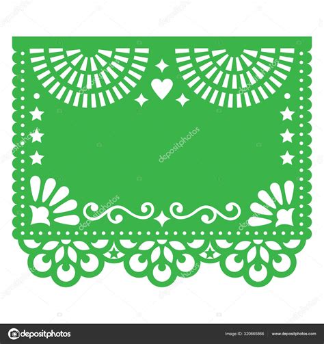 Papel Picado Vector Diseño Plantilla Blanco Diseño Verde Floral Con