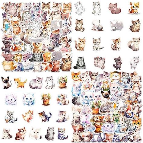 100pcs Watercolor Cat Stickers Cute Waterproof Trendy Stickers For Teens Girls