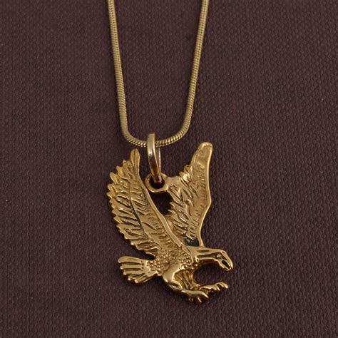 Large Gold Eagle Pendant Necklace Unisex Necklace Stainless Etsy