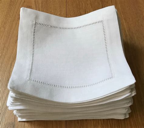 1000 Ladder Hemstitch 100 Linen Cocktail Napkins In White Etsy