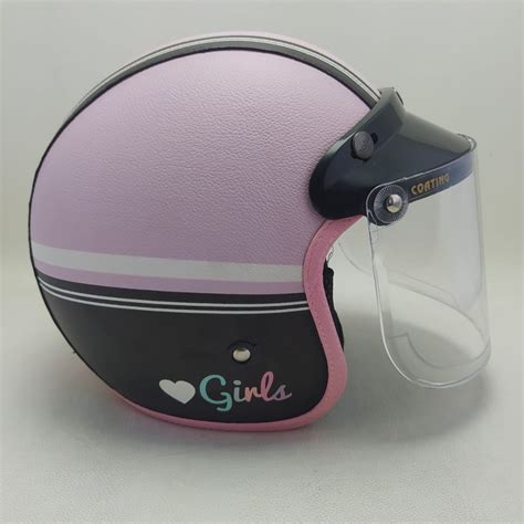 Jual Helm Bogo Retro Kulit Girl Pastel Pink Model Kaca Bubble Flat