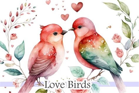 Love Birds Valentines Day Watercolor Art Graphic By Magiclily