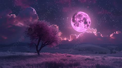 野原と夜空の雲と木に戻るスーパーパープルストロベリームーン, 樹液, 発芽する草, バックグラウンド背景壁紙画像素材無料ダウンロード ...