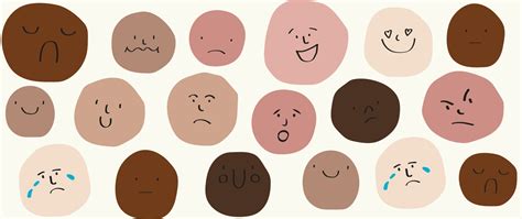 Round Abstract Faces With Various Emotions Drawing Style Different