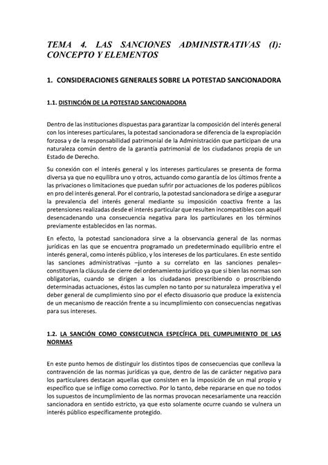 Tema 4 Buenos Apuntes Tema 4 Las Sanciones Administrativas I Concepto Y Elementos 1