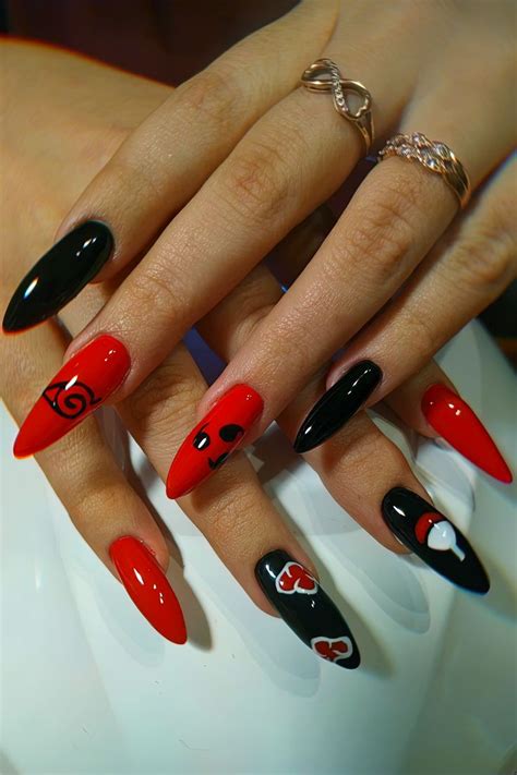 Anime Nails Acrylic Itachi In 2021 Anime Nails Acrylic Nails Coffin Glitter Pretty Gel Nails