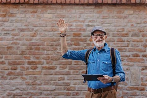 Senior Tourist Exploring New City Interesting Places Elderly Man